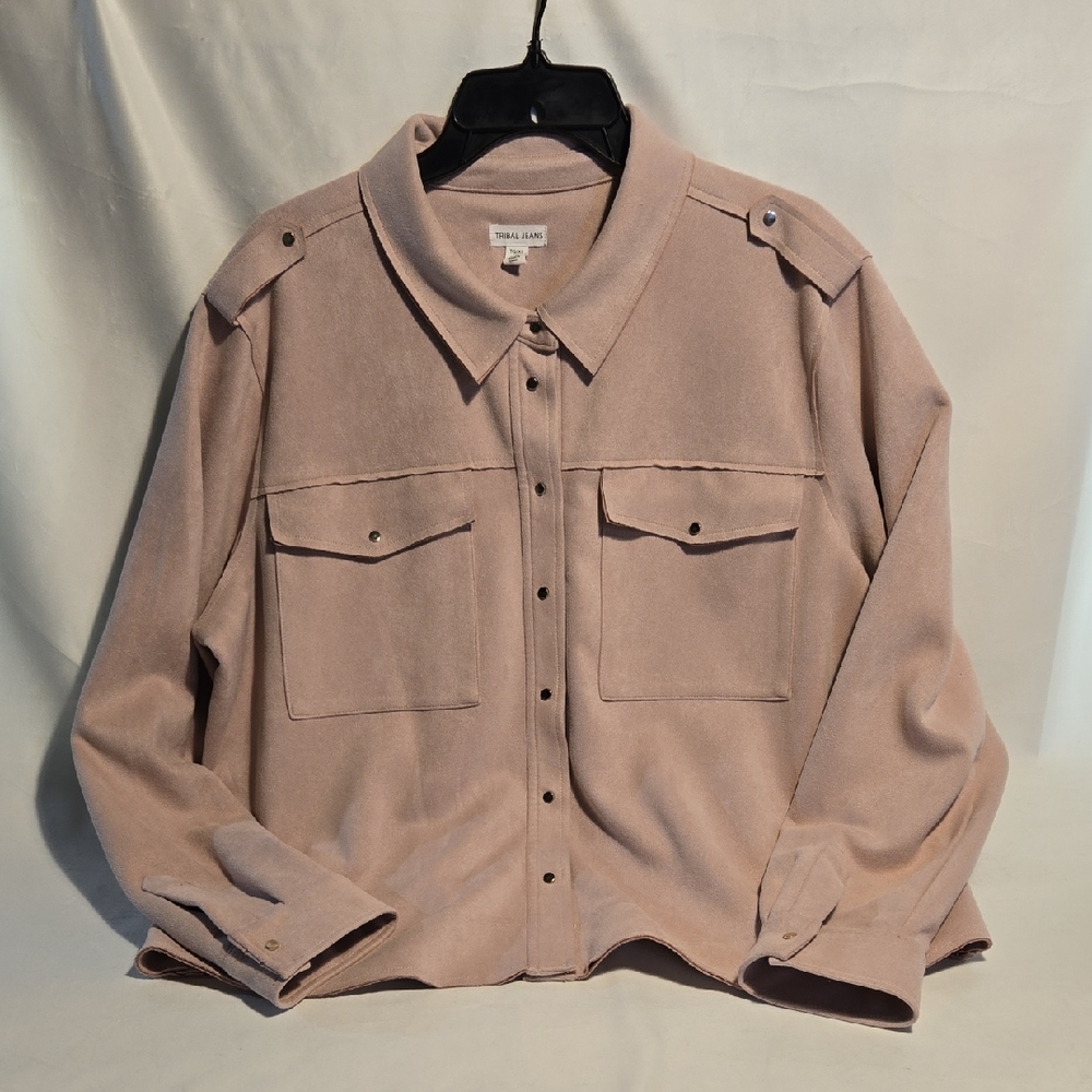 Tribal Jeans Dusty Pink Ultrasuede Utility Jacket - Picture 3 of 11